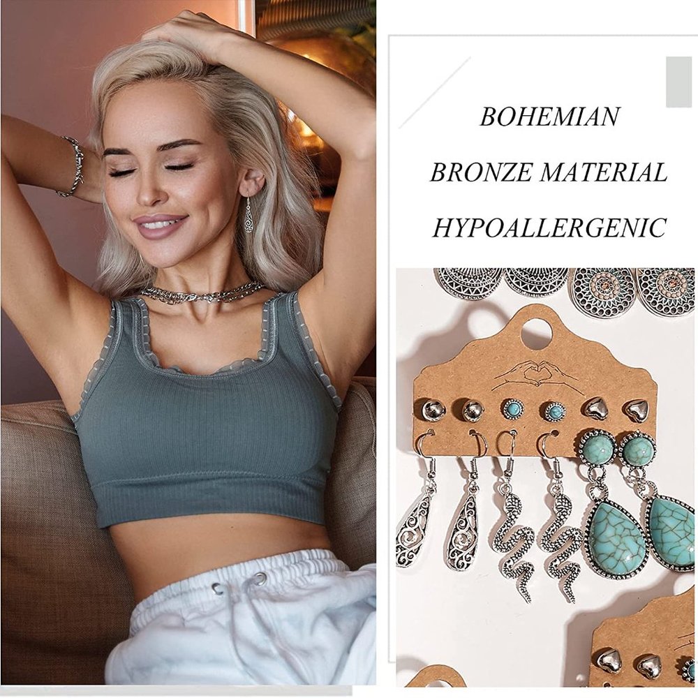 ❤️ New 45 Pairs Fashion Hollow Drop Dangle Earrings Set for Women Girls Bohemian - Picture 3 of 5